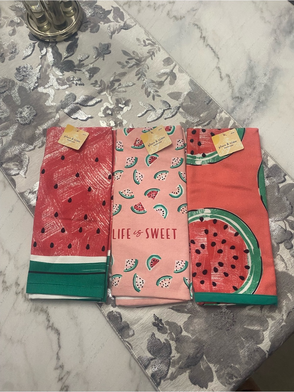 Park & Shore Watermelon Print Kitchen Dish Towels - Pink/Coral Set